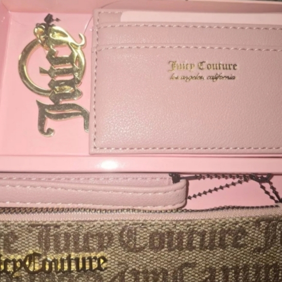 Juicy Couture 3PC Giftset•Wristlet•Card Case•Key Chain/Bag Charm•Pink & Brown - Picture 6 of 8